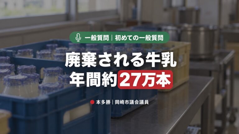 【初の一般質問】健康おかざき21計画の課題と、年間27万本廃棄される学校給食の牛乳問題を問う